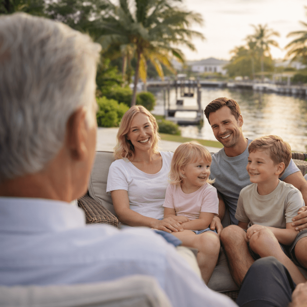 A family gathered together outdoors across generations