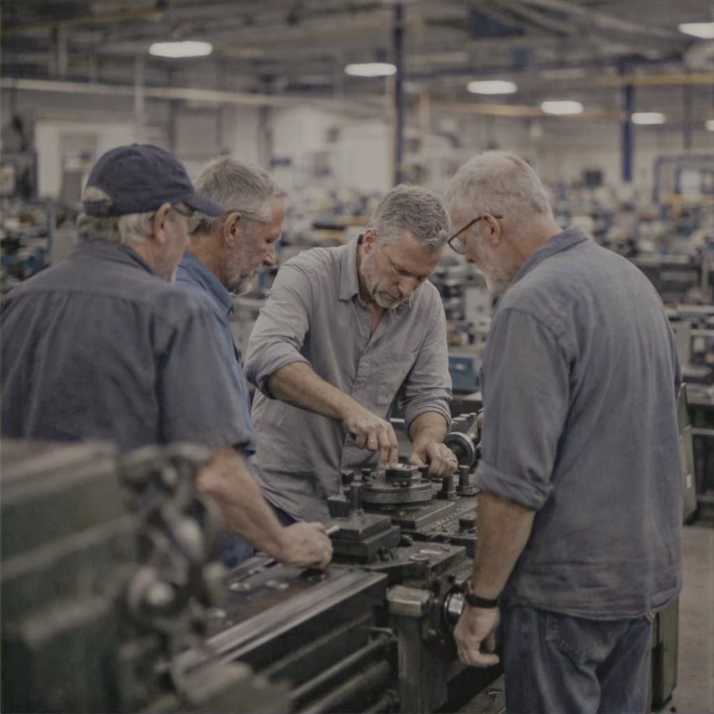 A worker at a machine on an industrial shop floor